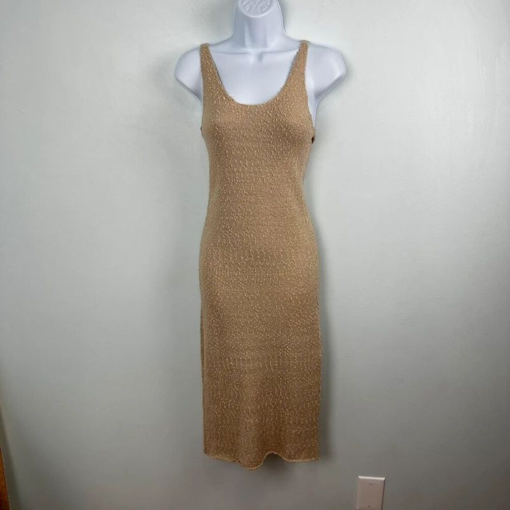 Isalis Slub-Knob Knit Sleeveless Midi Dress Beige Size Small